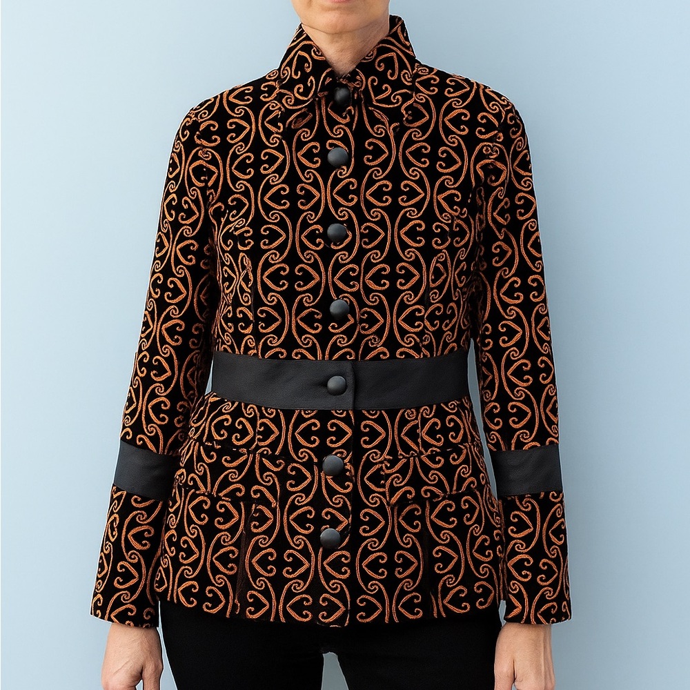 Vintage Andrea Becker Velour Brown and Orange Print Jacket